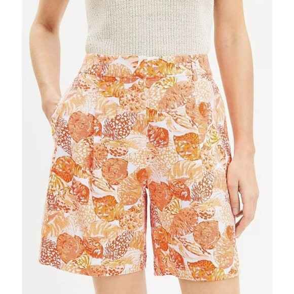 NWT Wmns LOFT Linen Blend Orange White Novelty Seashell Print Peyton Shorts Sz 4 - Picture 4 of 10